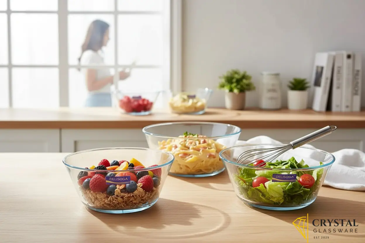 Delisoga Set of 6 Clear Glass Soup Bowls - 6.5 Inch 